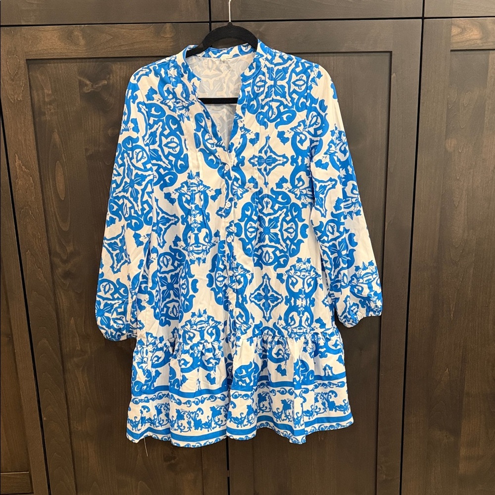 Blue and White Patterned Dress